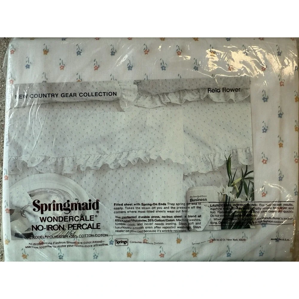 SPRINGMAID Wondercale Field Flower Flat Sheet Ruffle Vintage NIP Kodel King